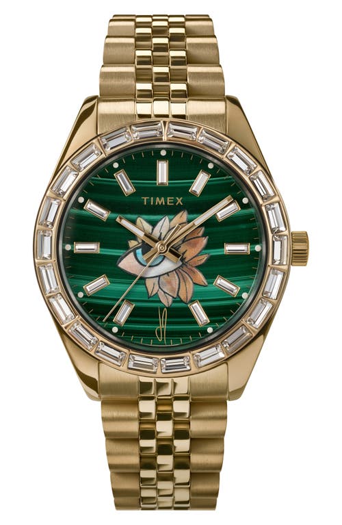 Timex® x Jacquie Aiche Legacy Malachite Flower Bracelet Watch, 36mm in Gold/Green 