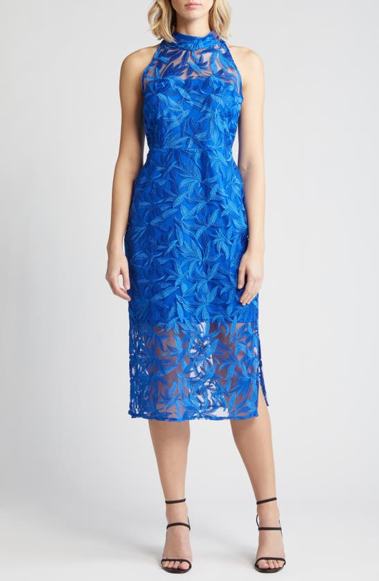 Sam Edelman Leaf Embroidered Midi Dress In Cobalt