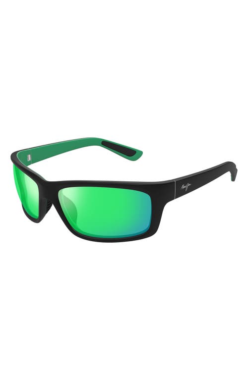 Maui Jim Kanaio Coast 61mm Polarizedplus2® Rectangular Sunglasses In Black/maui Green