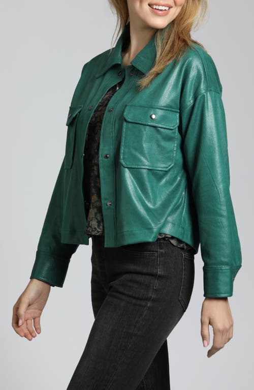 Shop Apny Faux Leather Shirt Jacket In Emerald