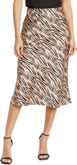 Zebra print a line satin midi skirt outlet