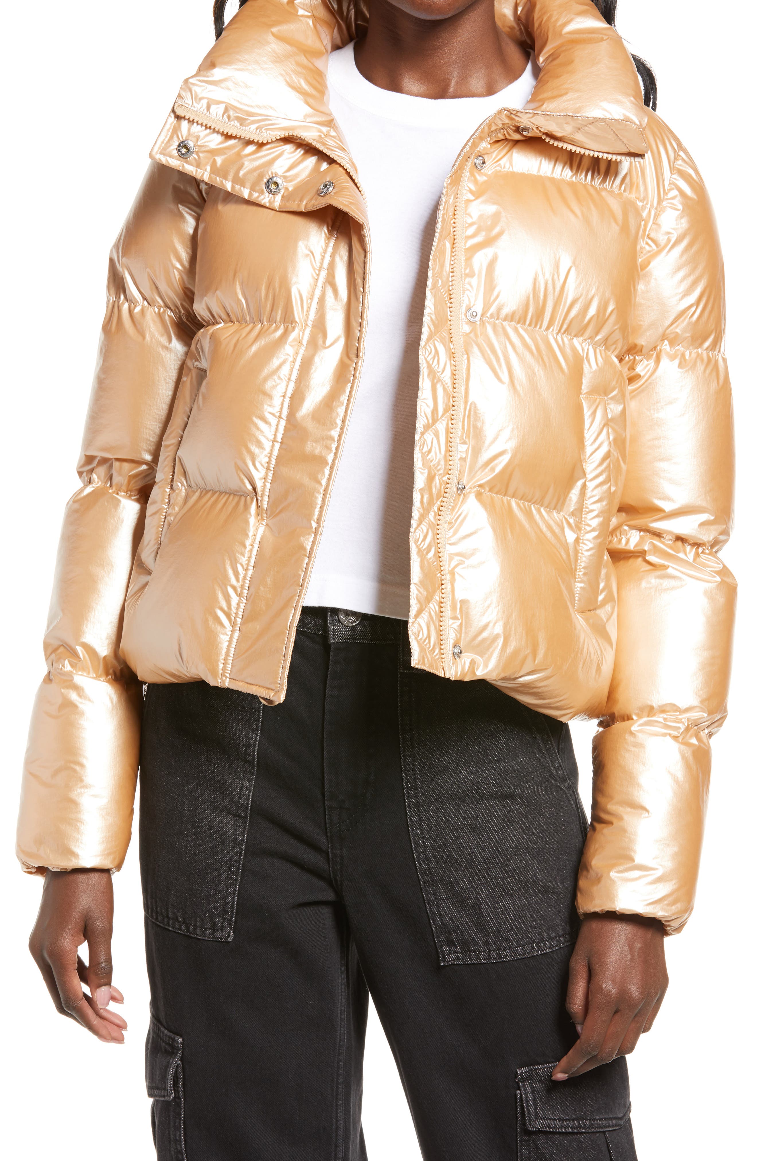 gold puffer jacket women's