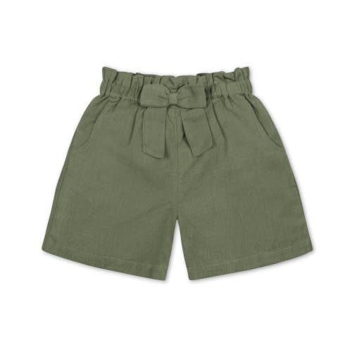 Hope & Henry Girls' Pull-on Cinched Waist Linen Short, Toddler In Green