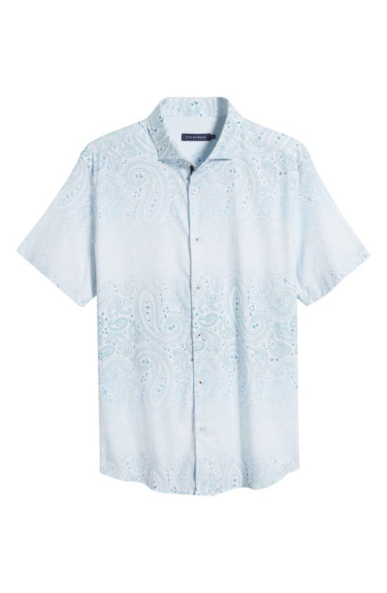 Shop Stone Rose Paisley Short Sleeve Trim Fit Button-up Shirt In Light Blue