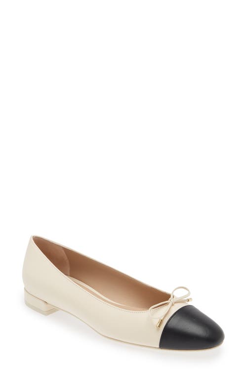 Shop Stuart Weitzman Sleek Cap Toe Bow Flat In Seashell/black