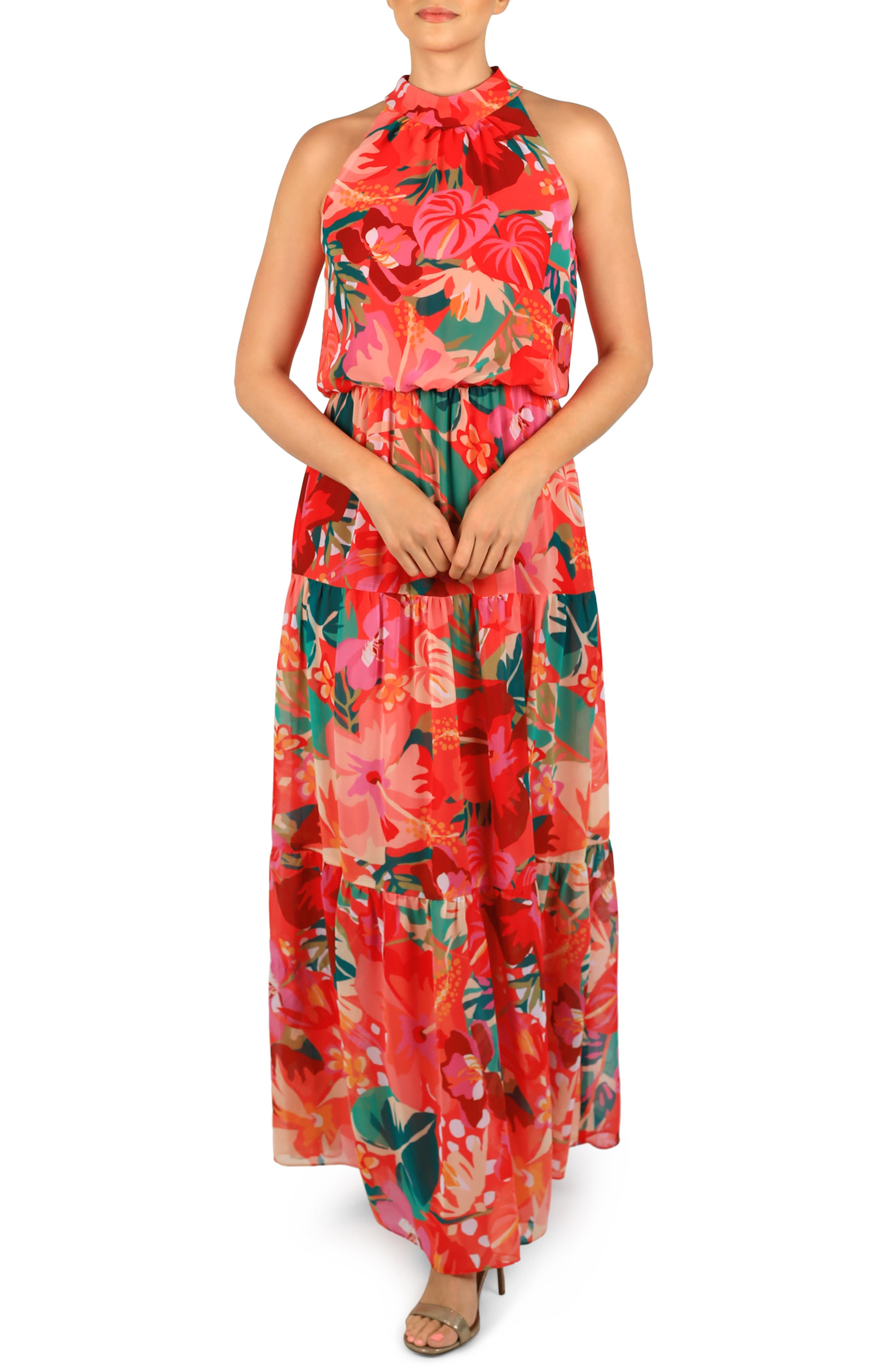 Julia Jordan Tiered Tie Waist Halter 