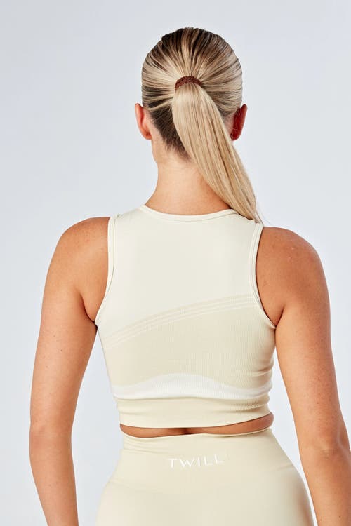 Shop Twill Active Recycled Color Block Racer Crop Top In Stone