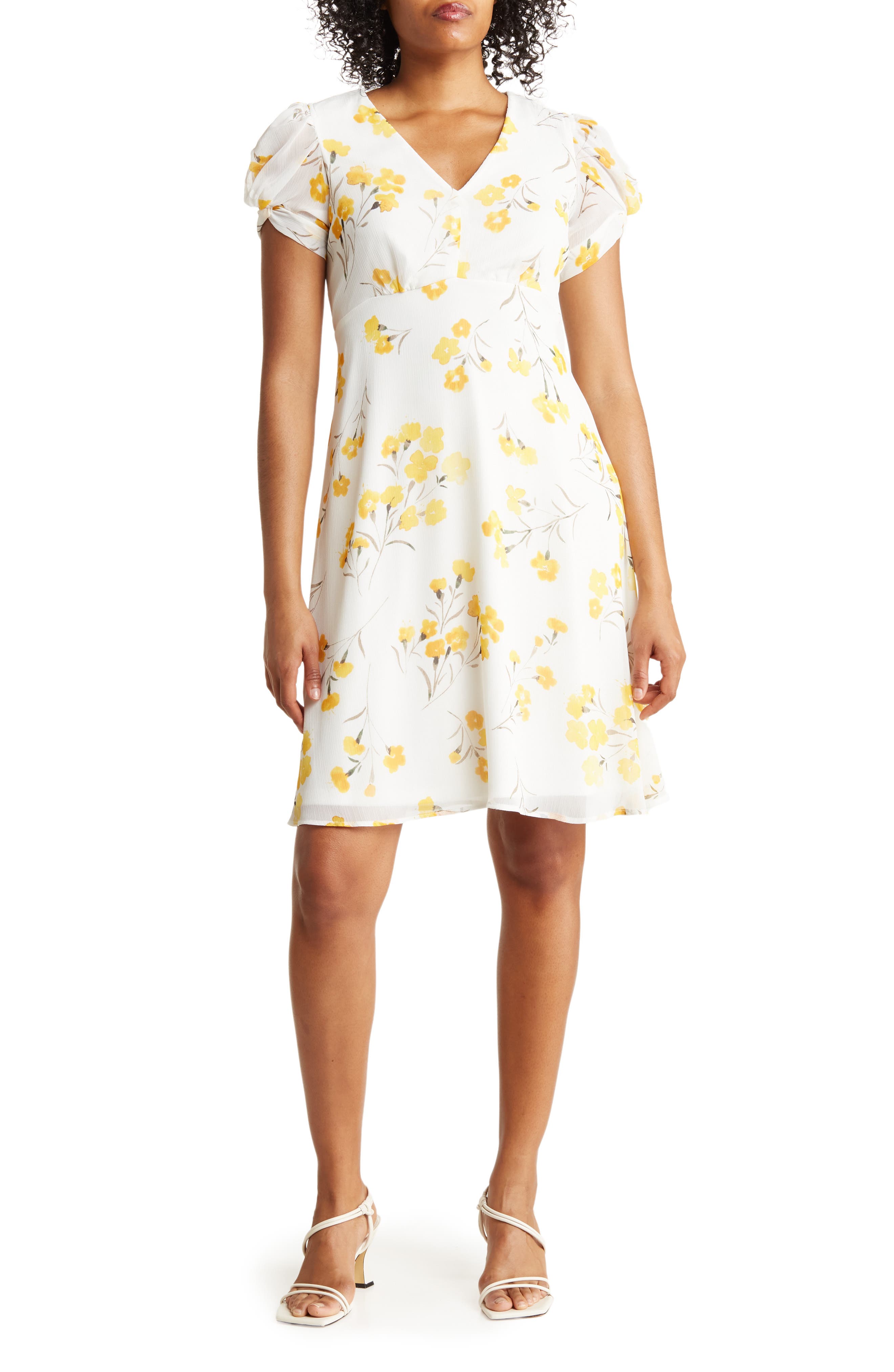 Calvin Klein Floral Print Chiffon ALine Dress Nordstromrack