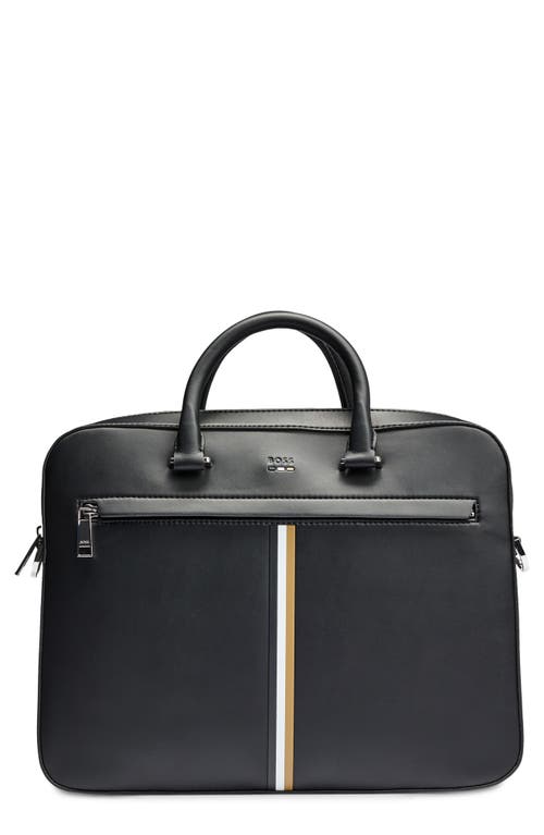 Ray Stripe Faux Leather Document Case in Black