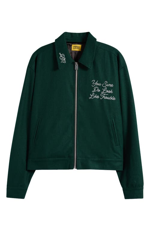 Shop Diet Starts Monday Trouble Embroidered Felted Wool Blend Jacket In Green