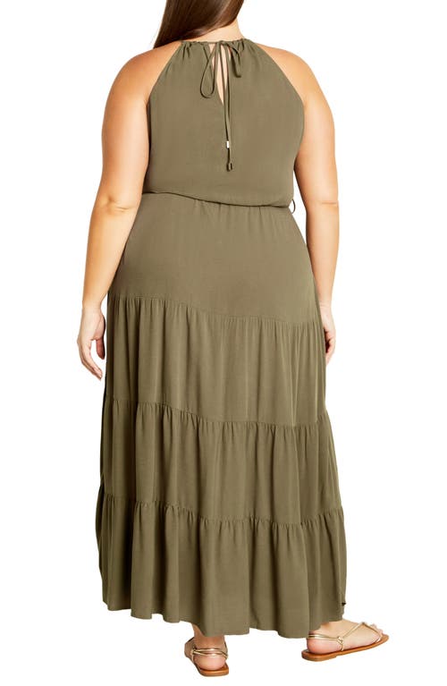 Shop City Chic Stacey Keyhole Tiered Maxi Dress In Olive