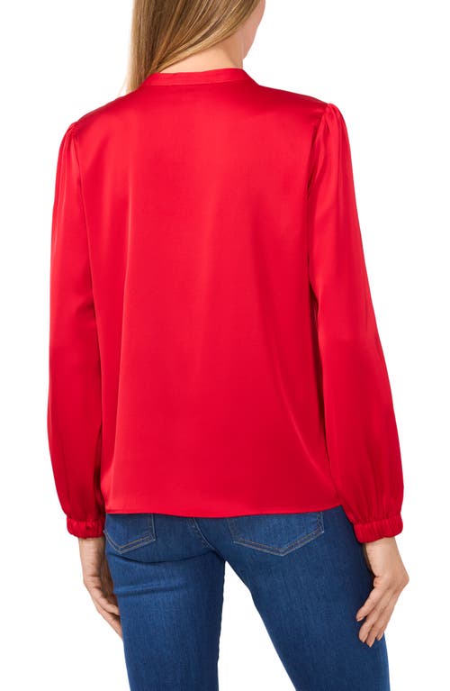 Shop Cece Pearly Button Satin Top In Stoplight Red