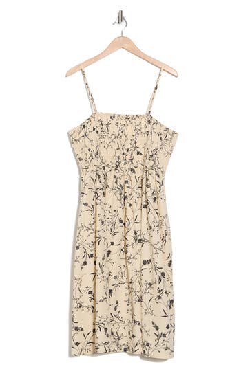 Abound Floral Print Smocked Sleeveless Midi Dress In Neutral