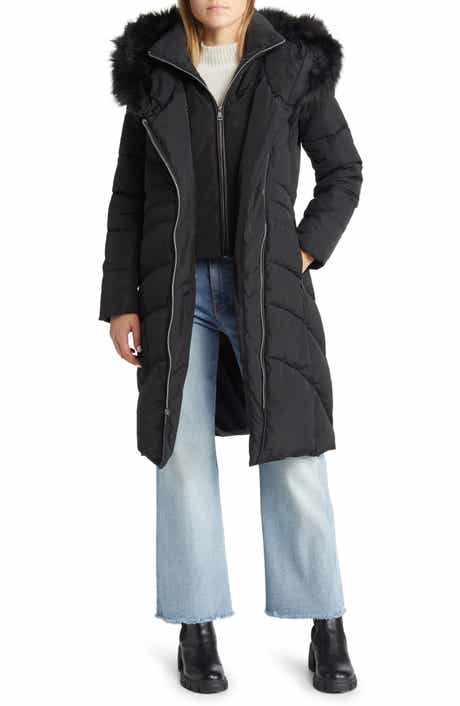Down & feather coat with faux fur hood cole haan hotsell