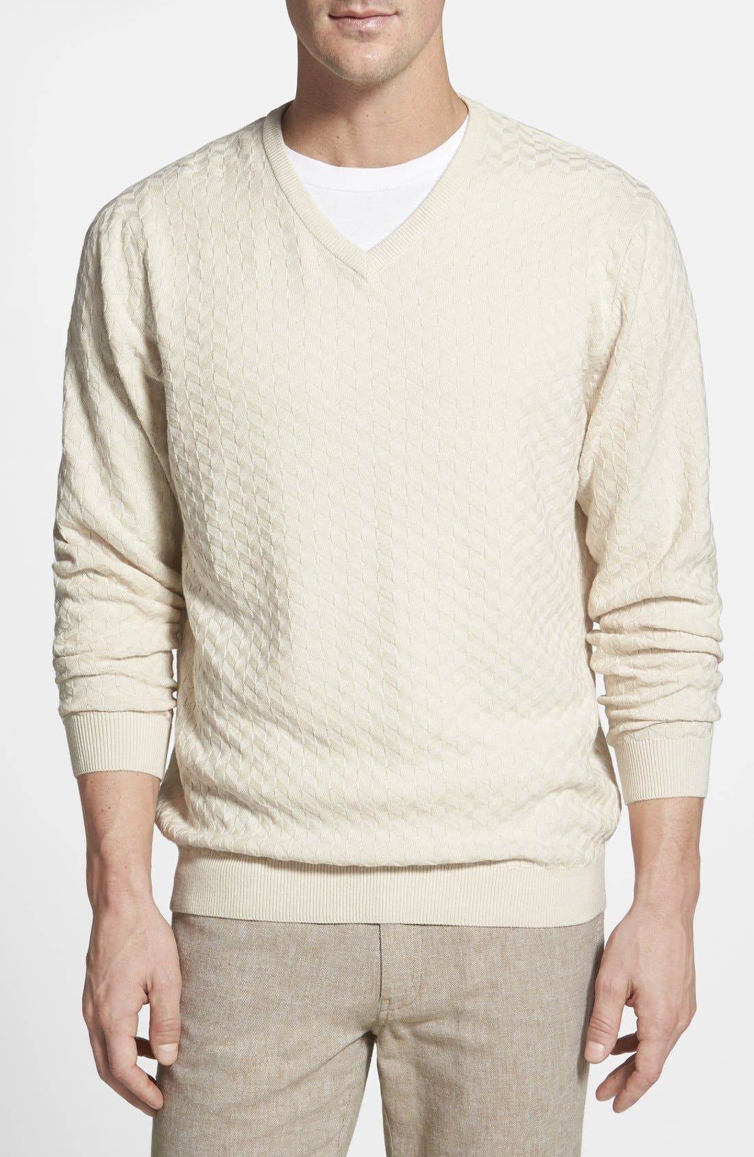 Cutter & Buck 'Mitchell' Classic Fit Texture Knit VNeck Sweater (Big