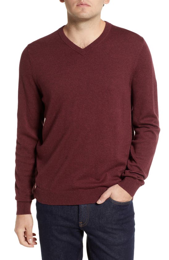 Nordstrom Shop Cotton & Cashmere V-neck Sweater In Burgundy Brick