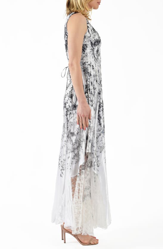 Shop Komarov Floral Lace-up Charmeuse Maxi Dress In Blooming Garden