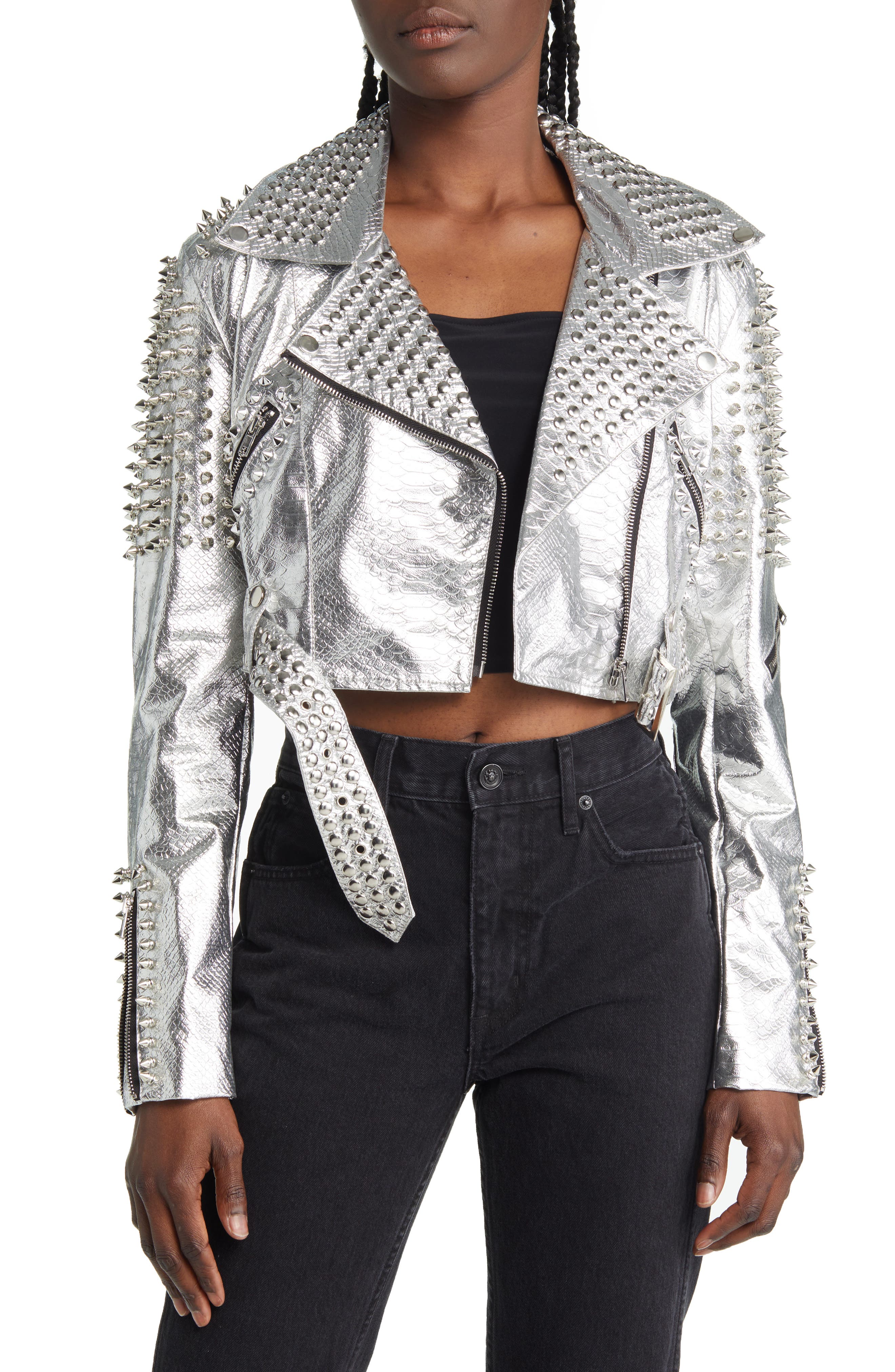crop leather jacket women