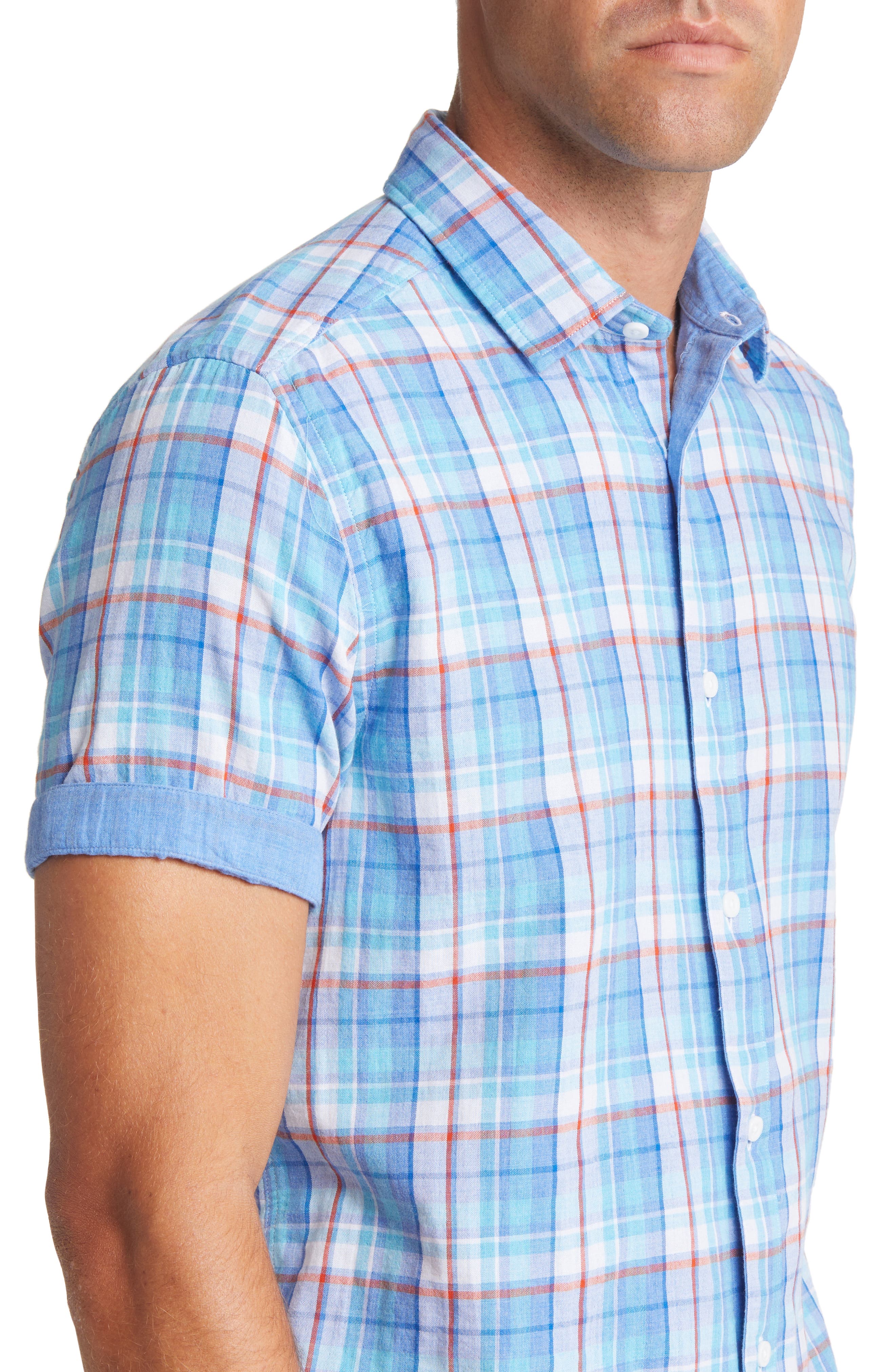 Johnston & Murphy Men's Reversible Short Sleeve Chambray Double Cloth ...