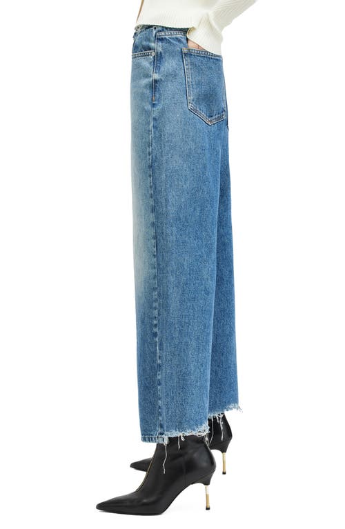 Shop Allsaints Blake Straight Leg Fray Crop Jeans In Mid Indigo