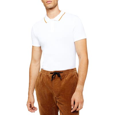 Topman Snit Classic Fit Ribbed Polo, White