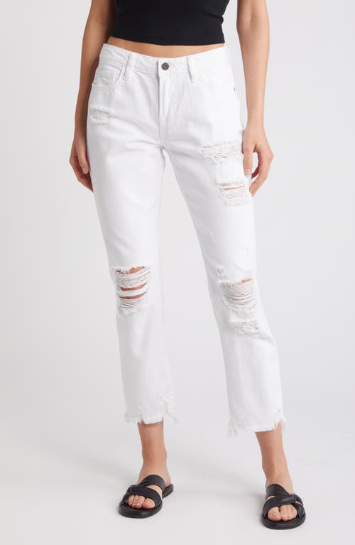 Slim Ripped Fray Hem Boyfriend Jeans in White