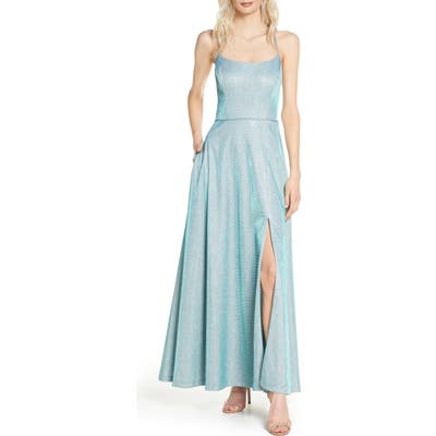 Morgan & Co. Shimmer Strappy Back Gown, Blue