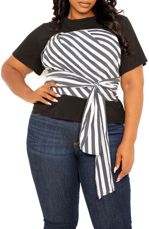 Stripe Tie Front Layered Top in Black Multi