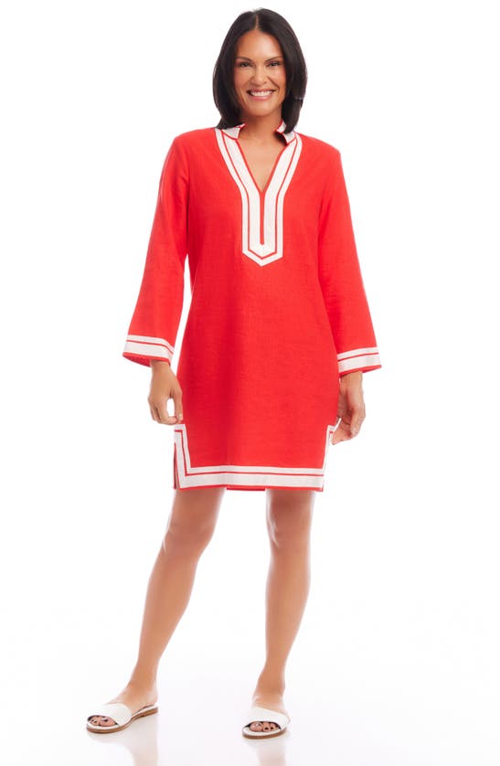 Shop Karen Kane The St. Tropez Long Sleeve Linen Blend Shift Dress In Dark Orange