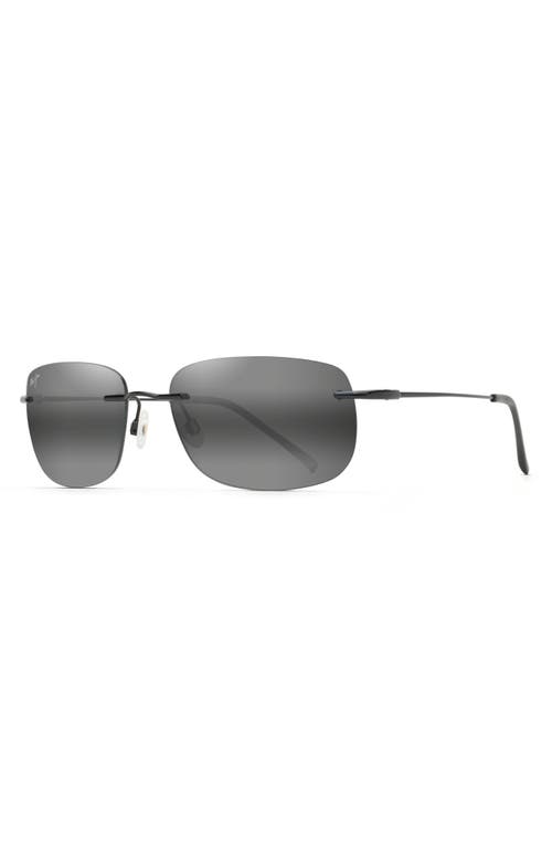 Maui Jim Ohai 59.5mm Polarized Rectangular Sunglasses In Black Gloss/neutral Grey