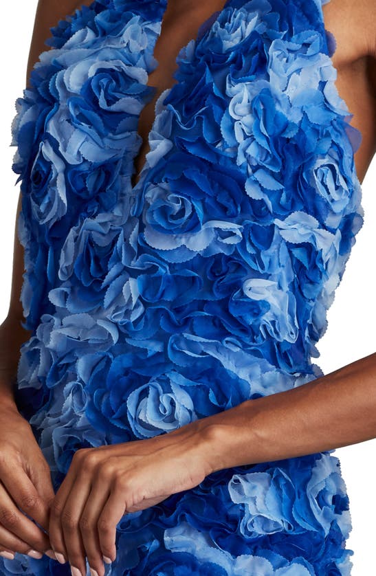 Shop Tadashi Shoji 3-d Floral Halter Neck Gown In Mystic Blue