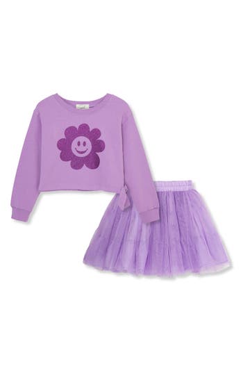 Peek Aren't You Curious Babies'  Kids' Long Sleeve Top & Tutu Skirt Set In Purple