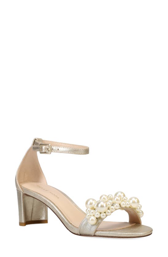 Shop Pelle Moda Vacie Imitation Pearl Ankle Strap Sandal In Platinum Gold