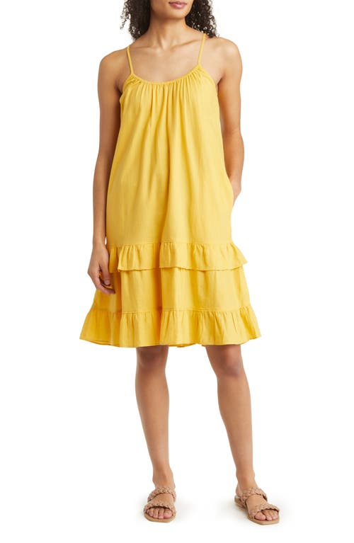 caslon(r) Stripe Ruffle Linen Blend Dress in Yellow Cream