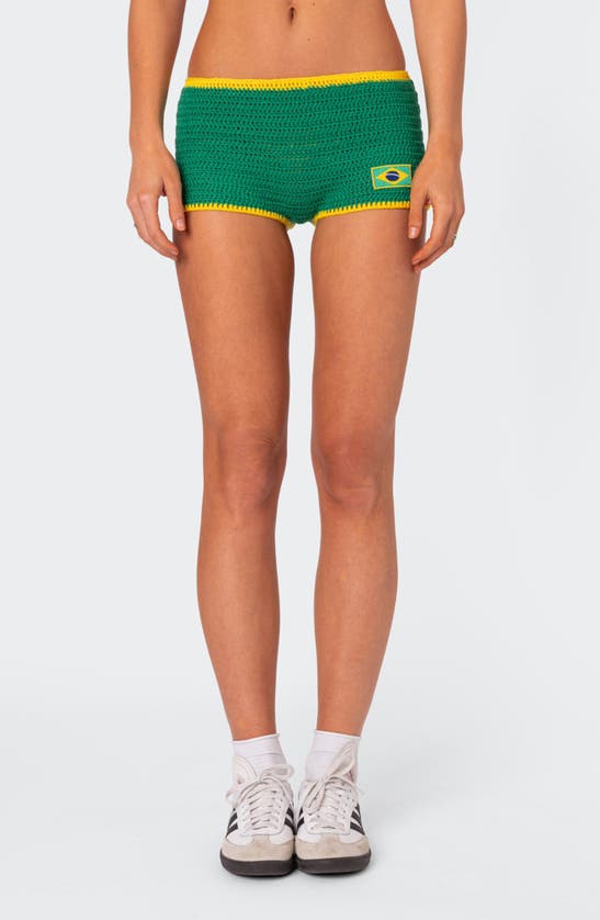 Shop Edikted Brasil Knit Cover-up Shorts In Green