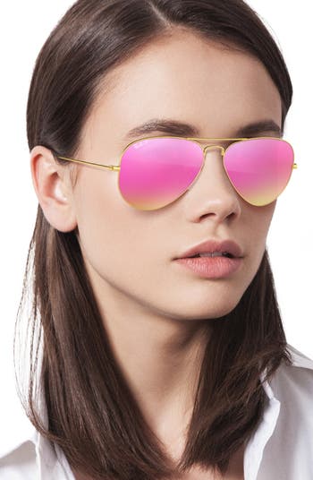 Silver & light pink Pilot Signature Chanel Sunglasses with Pink Mirror  Lenses