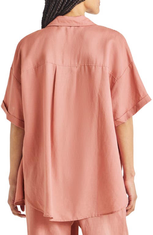 Splendid Dawson Elbow Sleeve Linen Blend Button-up Shirt In Pink