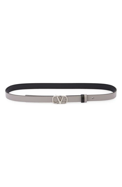 Shop Valentino Garavani Vlogo Reversible Leather Belt In Dove Grey-nero