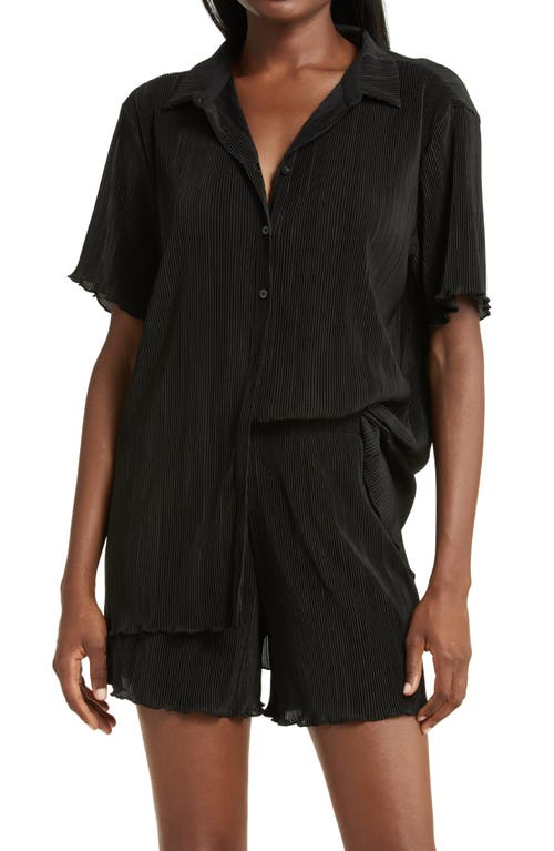 Open Edit Plissé Short Pajamas in Black