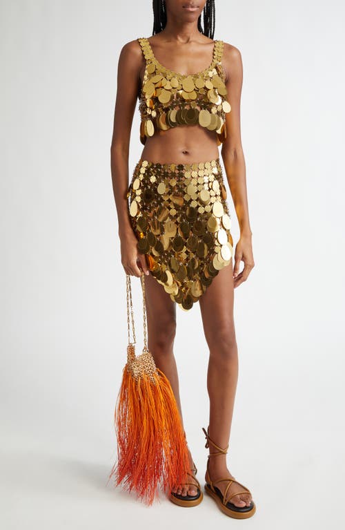 Rabanne Paco Wave Raffia Bucket Bag In Natural / Light Gold