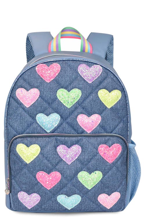 Omg Accessories Kids' Heart Diamond Quilted Denim Backpack In Blue