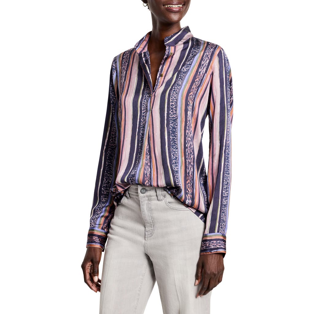 NIC + ZOE NIC+ZOE ANIMAL STRIPE HALF BUTTON SHIRT
