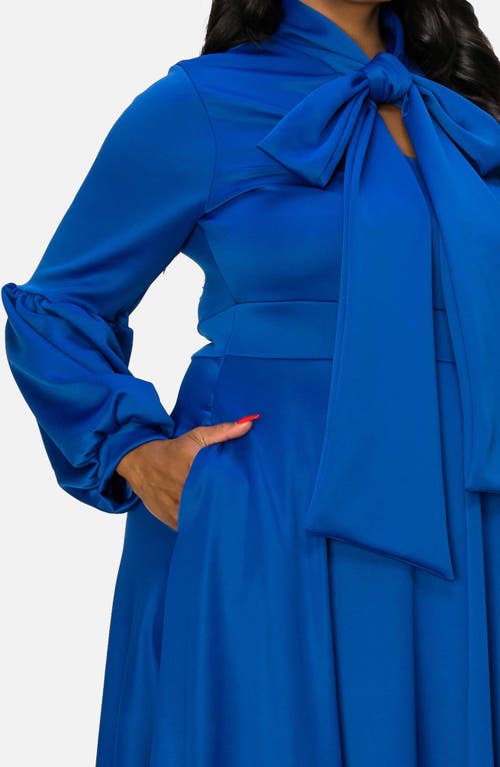 Shop L I V D Bella Donna Long Sleeve Ribbon Tie Dress In Royal