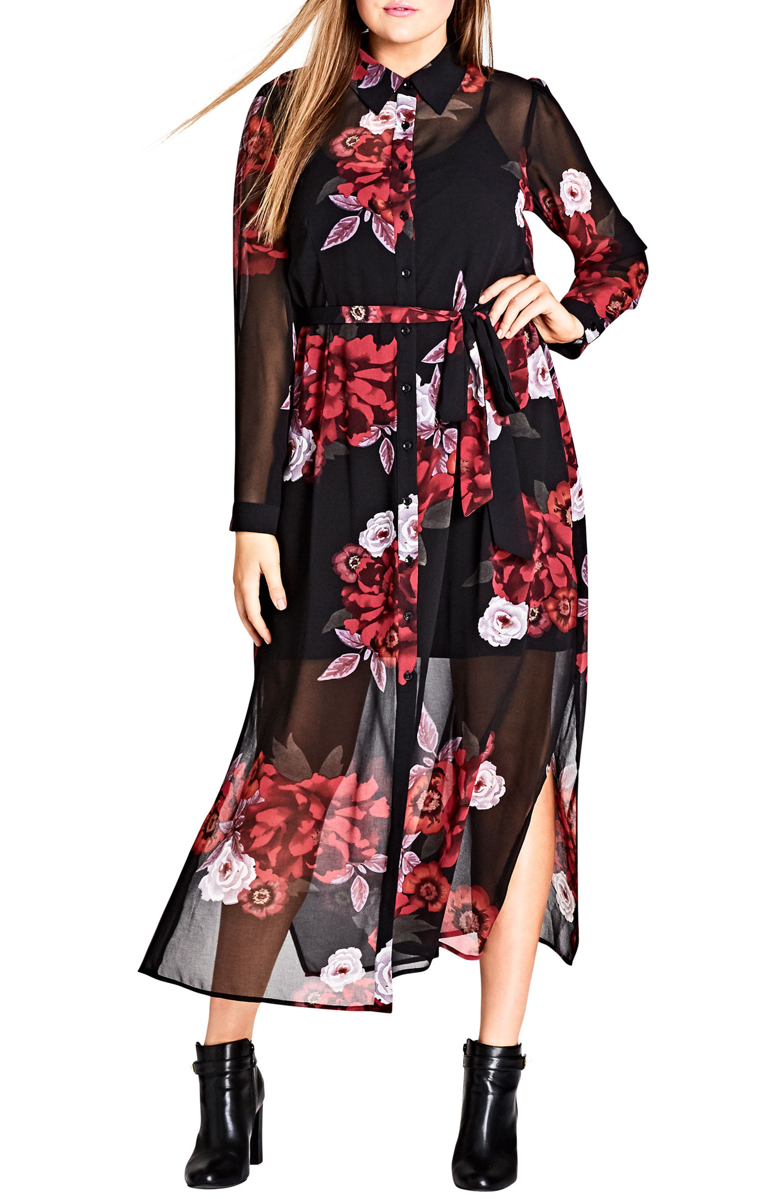 City Chic Rose Print Maxi Dress (Plus Size) Nordstrom