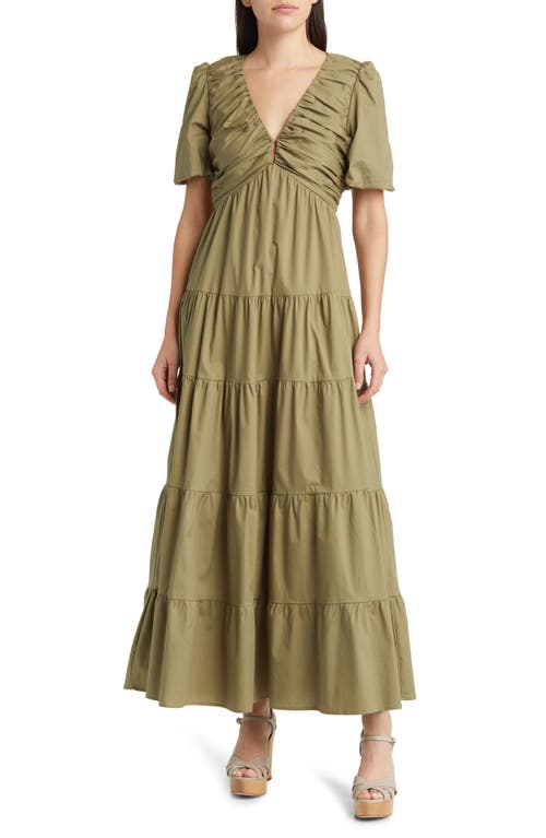 Ruched Tiered Dress in Olive