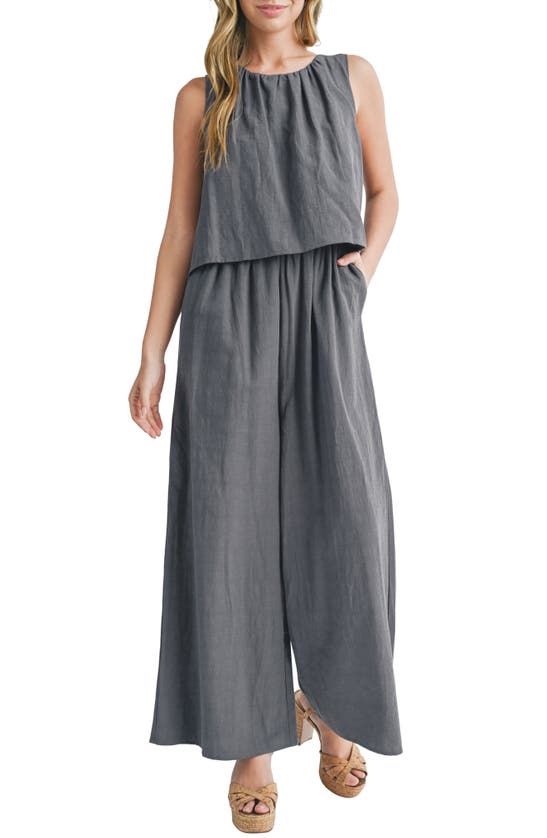 Mila Mae Popover Tank Wide Leg Jumpsuit In Charcoal