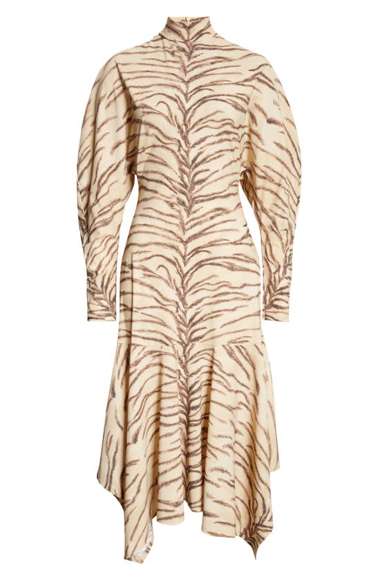 Shop Stella Mccartney Tiger Stripe Long Sleeve Mock Neck Dress In 9500 - Natural