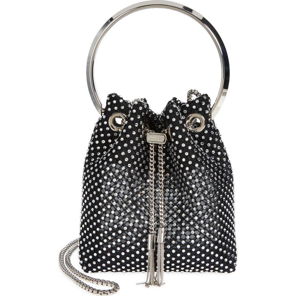 Jimmy Choo Womens Bon Bon Crystal-embellished Satin Bag In Black/crystal