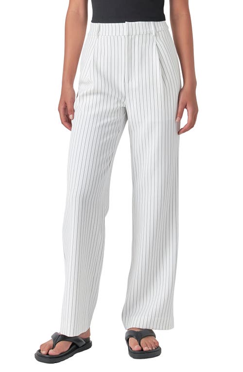 Pinstripe HIgh Waist Wide Leg Pants in White Black Stripe