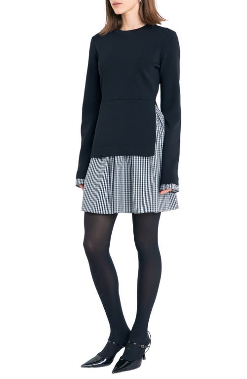 English Factory Mixed Media Long Sleeve Minidress In Black